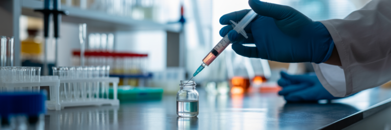 Researcher drawing liquid from a vial.