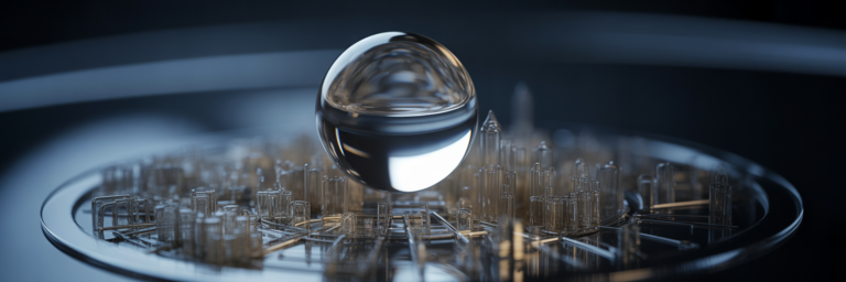 Pristine water droplet shielding miniature city.