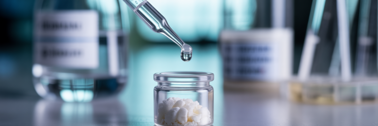 Pipette dispensing liquid into lab vial.