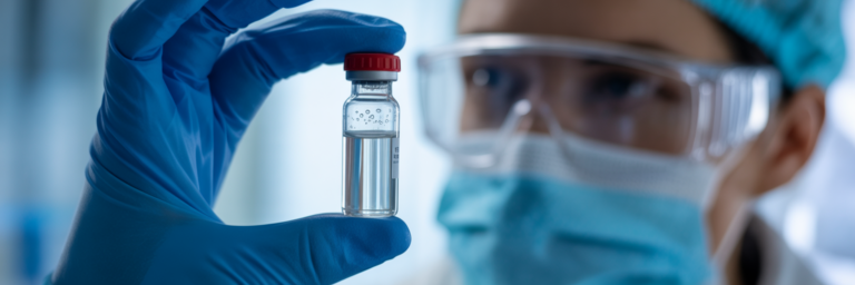 Inspecting a reconstituted pharmaceutical vial.