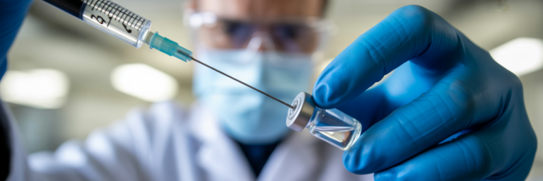 Researcher performing sterile syringe extraction.