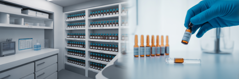 Comparing multi-dose and single-use vials in a lab.