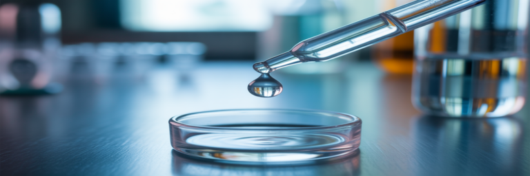 Pipette dispensing liquid into laboratory vial.